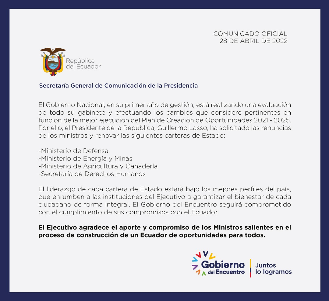 <em>Comunicado del Gobierno de Ecuador. Foto: Twitter</em>   