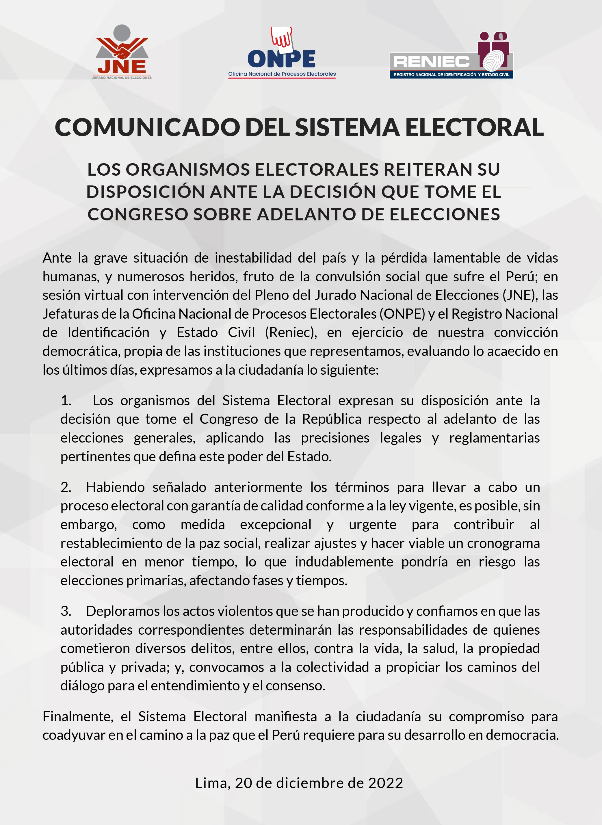 Comunicado del Sistema Electoral <br> 